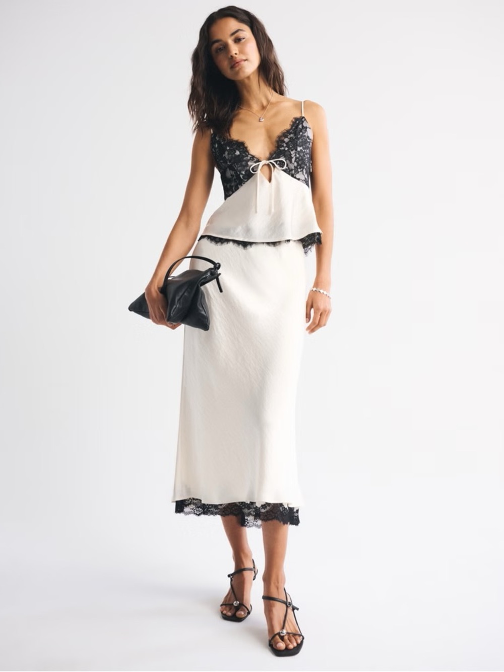 Abercrombie & Fitch Cream Slip Skirt Set with Black Lace